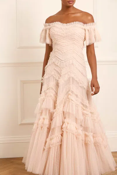 Needle & Thread Elia Off-shoulder Gown In Beige