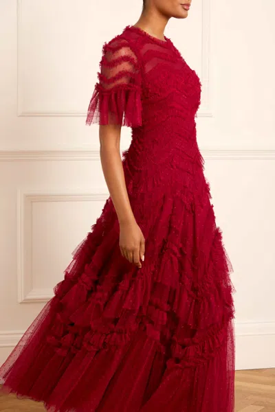 Needle & Thread Elia Short Sleeve Gown In Red