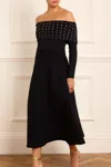 Needle & Thread Crystal-embellished Off-the-shoulder Knitted Midi Dress In Black
