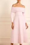 Needle & Thread Embellished Bardot Off-shoulder Knit Midi Dress In Pink