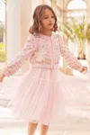Needle & Thread Emily Lace Georgette Bomber Jacket In Pink