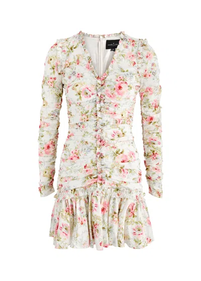 Needle & Thread Enchanted Garden Floral-print Mini Dress In White