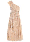 Needle & Thread Everett Bloom One-shoulder Embroidered Gown In Gold