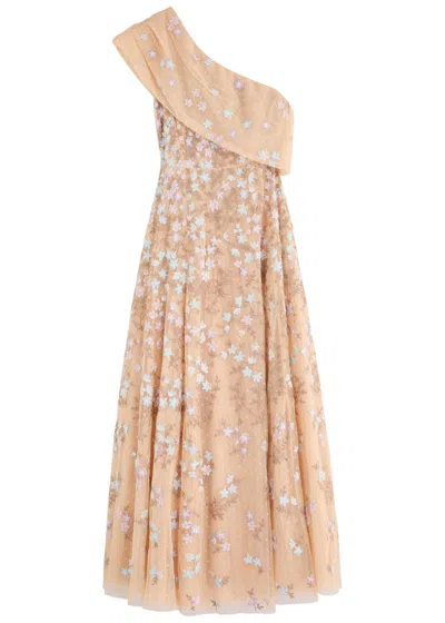 NEEDLE & THREAD NEEDLE & THREAD EVERETT BLOOM FLORAL-EMBROIDERED ONE-SHOULDER TULLE GOWN
