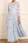 Needle & Thread Everett Bloom Round Neck Ankle Gown In Blue