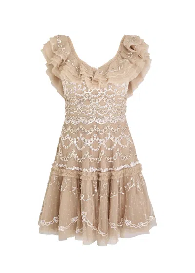 Needle & Thread Everthine Mini Dress In Beige