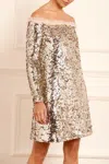 Needle & Thread Evie Off-shoulder Micro Mini Dress In Silver