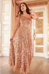 Needle & Thread Falling Leaves One-shoulder Ankle Gown In Beige