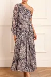 Needle & Thread Feather Lurex One-shoulder Ankle Gown In Blue