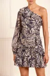 Needle & Thread Feather Lurex One-shoulder Micro Mini Dress In Blue