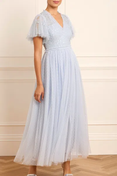 Needle & Thread Floral Lace Bodice V-neck Ankle Gown In Blue