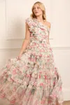 Needle & Thread Floral Romance Lisette One-shoulder Gown In Multi