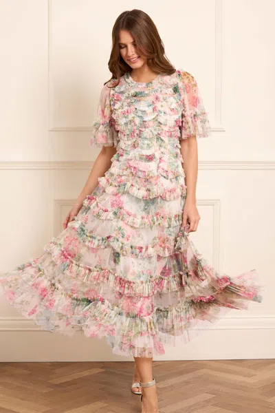 Needle & Thread Floral Romance Round Neck Ballerina Dress In Multi