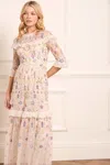 Needle & Thread Flowerbed Embroidery Ankle Gown In Champagne