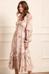 Needle & Thread Flutter Chiffon Long Sleeve Ballerina Dress In Brown