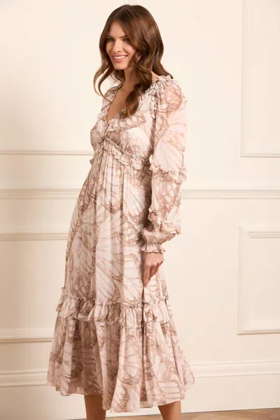 Needle & Thread Flutter Chiffon Long Sleeve Ballerina Dress In Brown