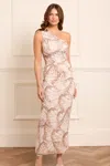 Needle & Thread Flutter Draped One-shoulder Ankle Gown In Brown