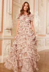 Needle & Thread Flutter Ruffle Lace Gown In Brown