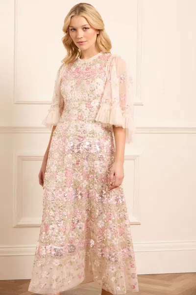 Needle & Thread Garden Delight Gloss Ankle Gown In Champagne