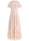 Needle & Thread Garland Floral-embellished Tulle Gown In Light Pink