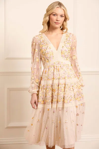 Needle & Thread Garland Ribbon Midaxi Dress In Champagne