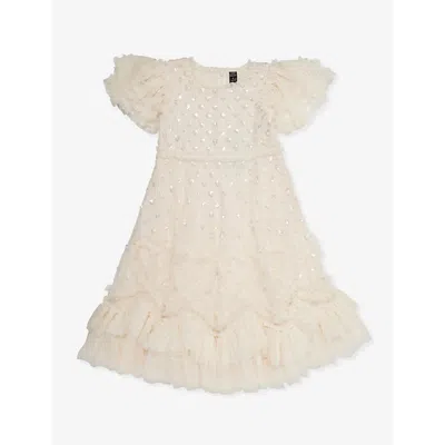Needle & Thread Needle And Thread Girls Cream Kids Love Letter Crystal-embellished Recycled-polyester Dress 4-10 Yea
