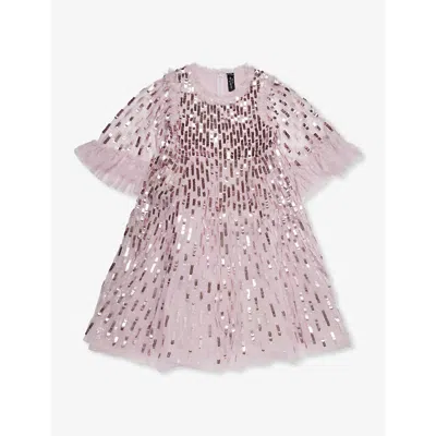 NEEDLE & THREAD NEEDLE AND THREAD GIRLS MAUVE KIDS DASH SEQUIN-EMBELLISHED RECYCLED-POLYESTER DRESS 4-12 YEARS
