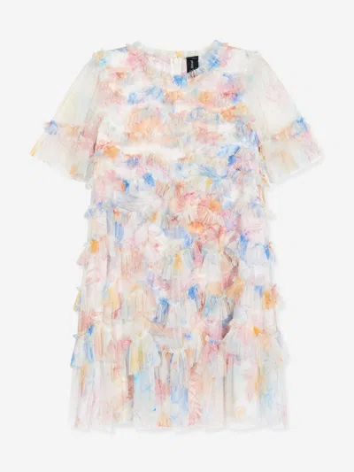 NEEDLE & THREAD NEEDLE & THREAD GIRLS TULLE MARIANNES FLORAL SCALLOP RUFFLE DRESS