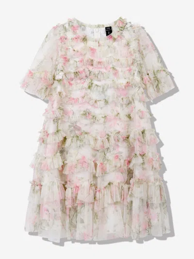 NEEDLE & THREAD NEEDLE & THREAD GIRLS TULLE ROSE SCALLOP RUFFLE DRESS