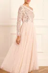 Needle & Thread Glisten Bodice One-shoulder Ankle Gown In Beige