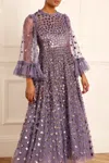 Needle & Thread Womens Needle And Thread Glisten Long-sleeve Sequin Woven Gown In Purple