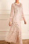 Needle & Thread Glisten Tiered Ankle Gown In Beige