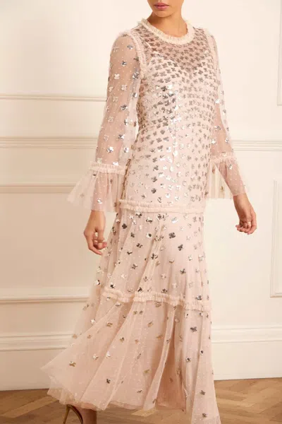 Needle & Thread Glisten Tiered Ankle Gown In Beige