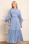Needle & Thread Harper Chiffon Cape Ankle Gown In Blue
