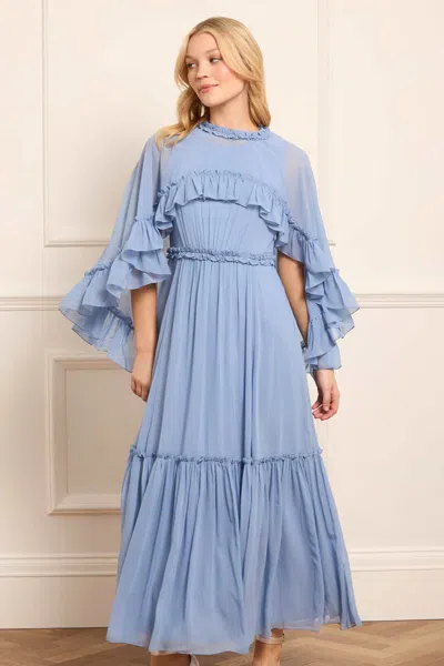 Needle & Thread Harper Chiffon Cape Ankle Gown In Blue