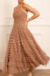 Needle & Thread Hattie Ruffle Strapless Ankle Gown In Brown