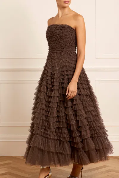 Needle & Thread Womens Hattie Strapless Recycled-polyester Maxi Dress Chocolate