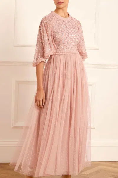 Needle & Thread Heart Lattice Bodice Cape Ankle Gown In Pink