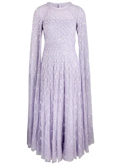 Needle & Thread Heart Lattice Embellished Cape-effect Gown In Lilac