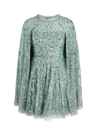Needle & Thread Heart Lattice Sequin-embellished Tulle Mini Dress In Sage