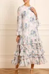 Needle & Thread Hydrangea Chiffon Round Neck Ankle Gown In Multi