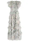 Needle & Thread Hydrangea Genevieve Floral-print Ruffle Tulle Gown In Multicoloured