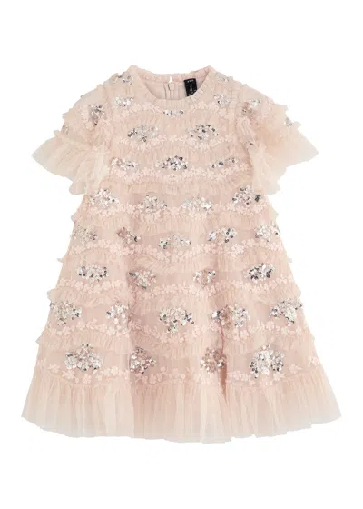 Needle & Thread Kids Daisy Wave Sequin-embellished Tulle Dress In Beige