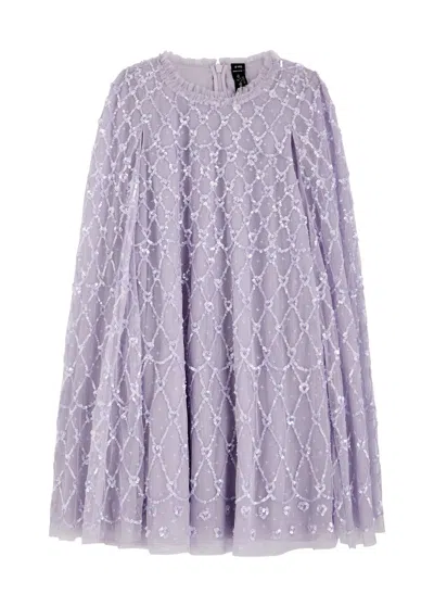 Needle & Thread Kids Heart Lattice Embellished Tulle Cape Dress In Purple