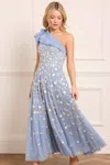Needle & Thread Lea Ditsy One-shoulder Ankle Gown In Blue