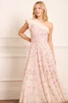 Needle & Thread Lea Ditsy One-shoulder Ankle Gown In Champagne