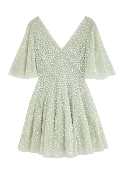 Needle & Thread Leila Dot Embellished Tulle Mini Dress In Light Green