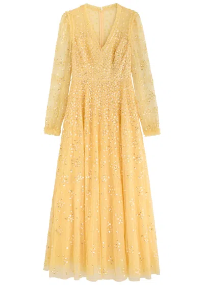 Needle & Thread Leila Dot Sequin-embellished Tulle Gown In Yellow