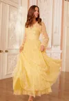 Needle & Thread Leila Dot V-neck Ankle Gown In Yellow