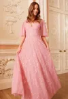 Needle & Thread Leila Dot V-neck Cape Ankle Gown In Pink